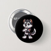 Husky I Liebe Mama Funny Dog Tattoo Button (Vorne & Hinten)