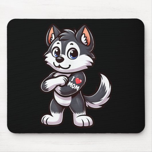 Husky I Liebe Mama Funny Dog Tattoo Mousepad (Vorne)