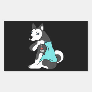 Husky I Liebe Mama Tattoo Husky Funny Mors Day H Rechteckiger Aufkleber