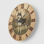 Husky im Frühlingspark Wanduhr (Winkel)