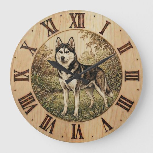 Husky im Frühlingspark Wanduhr (Vorderseite)