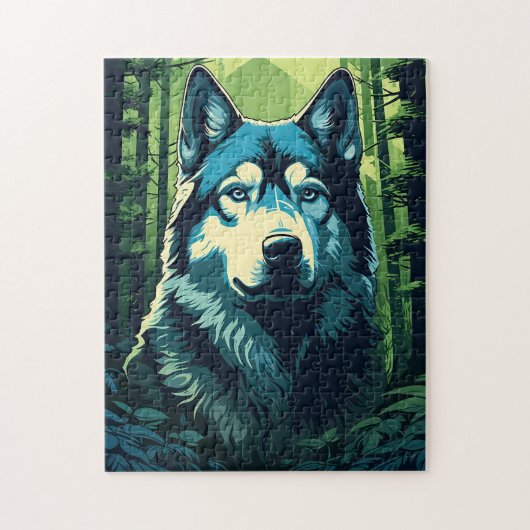 Husky im grünen Wald Puzzle (Vertikal)