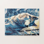 Husky im Winter in einem Schneewald Puzzle (Horizontal)