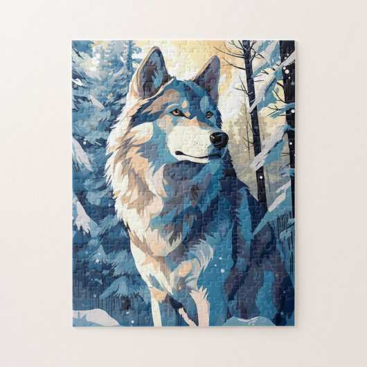 Husky im Winter in einem Schneewald Puzzle (Vertikal)