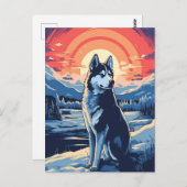 Husky im Winterwald bei Sonnenuntergang Postkarte (Vorne/Hinten)