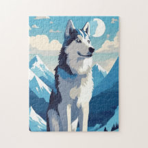 Husky in den schneebedeckten Bergen