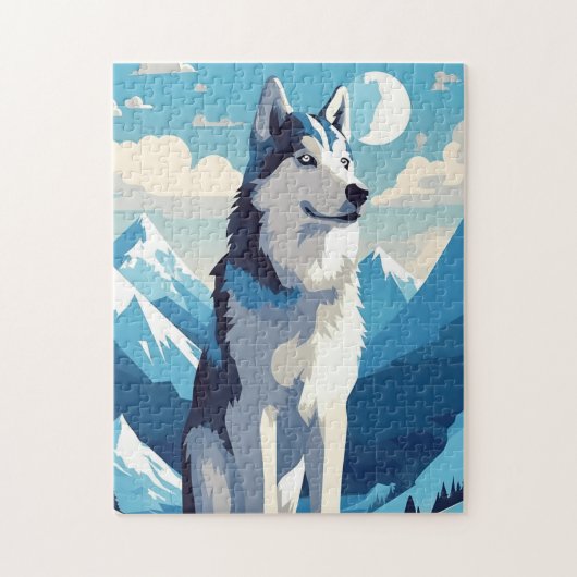 Husky in den schneebedeckten Bergen Puzzle (Vertikal)