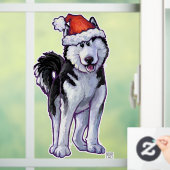 Husky in einer Weihnachtsmannmütze Fensteraufkleber (Zuhause)