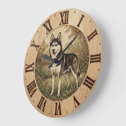 Husky in Spring Park Wall Clock Große Wanduhr (Winkel)