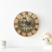 Husky in Spring Park Wall Clock Große Wanduhr (Zuhause)