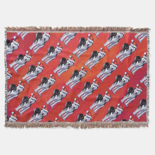 Husky in Weihnachtsmannmütze auf Rot Decke (Vorderseite)