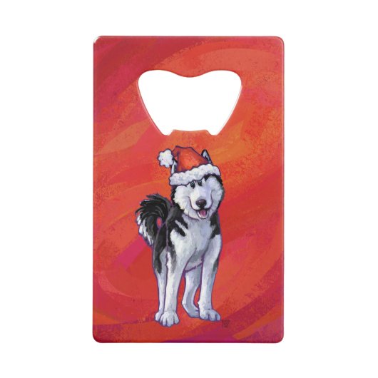 Husky in Weihnachtsmannmütze auf Rot Geldbeutel Flaschenöffner (Vorderseite)