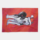 Husky in Weihnachtsmannmütze auf Rot Geschirrtuch (Horizontal)
