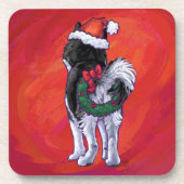 Husky in Weihnachtsmannmütze auf Rot Getränkeuntersetzer (Vorderseite)