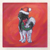 Husky in Weihnachtsmannmütze auf Rot Glasuntersetzer (Vorderseite)