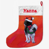 Husky in Weihnachtsmannmütze auf Rot Großer Weihnachtsstrumpf (Rückseite)