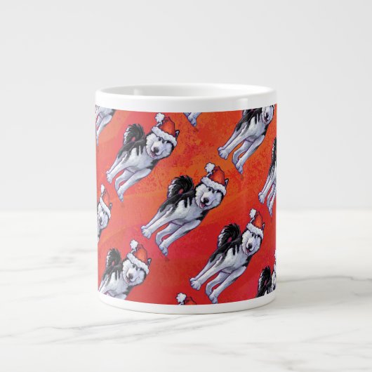 Husky in Weihnachtsmannmütze auf Rot Jumbo-Tasse (Vorderseite)