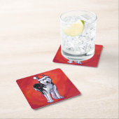 Husky in Weihnachtsmannmütze auf Rot Rechteckiger Pappuntersetzer (Vor Ort)