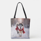 Husky Laufen mit einem roten Skarf Tasche (Rückseite)