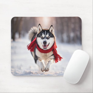 Husky läuft mit rotem Skarf Mousepad