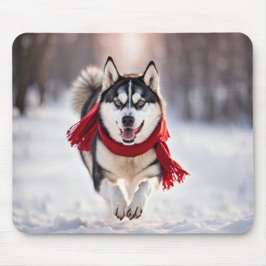 Husky läuft mit rotem Skarf Mousepad (Vorne)