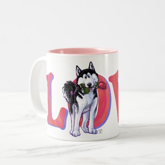 Husky-Liebe Zweifarbige Tasse (Vorderseite Links)