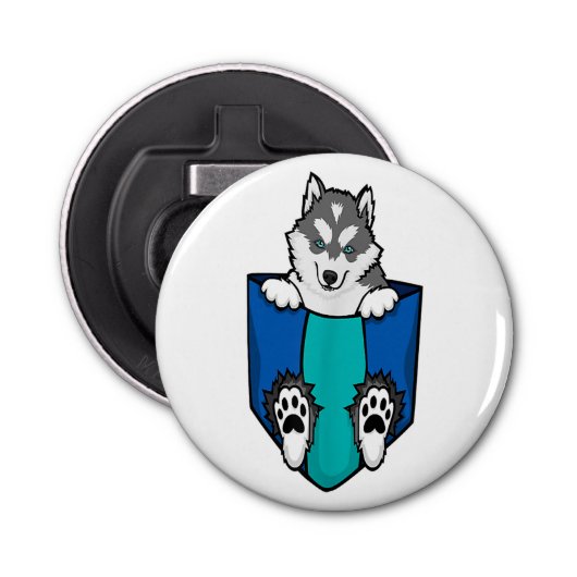 Husky Lover Button Flaschenöffner mit Magnet (Vorderseite)