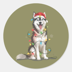 Husky Lover Christmas Sibirische Weihnachtshunde-M Runder Aufkleber