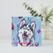 Husky / Malamute Geburtstagskarte Karte (Stehend Vorderseite)