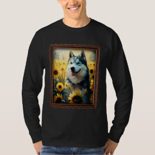 Husky-Malerei Sonnenblume Blume Mutter Frauen Flor T-Shirt