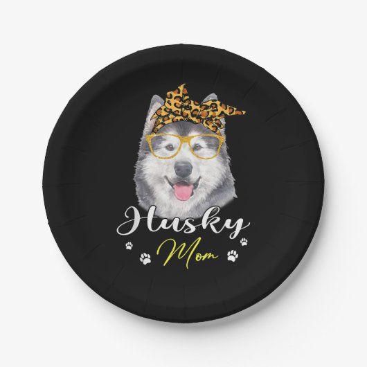 Husky-Mama | Leopard Print Hund Liebhaber Geschenk Pappteller (Vorderseite)