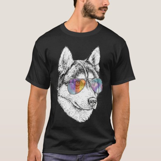 Husky mit Aviatoren T-Shirt (Vorderseite)