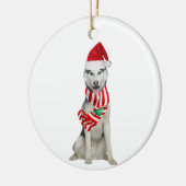 Husky mit Hat Scaft Weihnachten Keramik Ornament (Links)