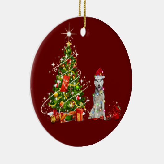 Husky mit Hat Scaft Weihnachten Keramik Ornament (Rechts)