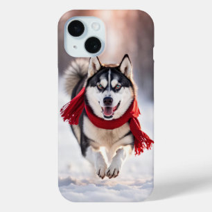 Husky mit rotem Winterschal Case-Mate iPhone Hülle