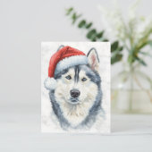Husky mit Santa-Mütze Wasserfarbe Weihnachten (Stehend Vorderseite)