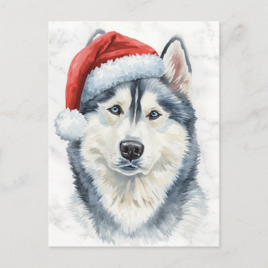 Husky mit Santa-Mütze Wasserfarbe Weihnachten (Vorderseite)