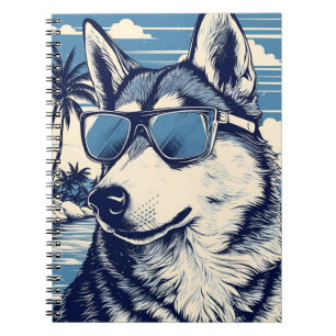 Husky mit Sonnenbrille am Strand Notizblock