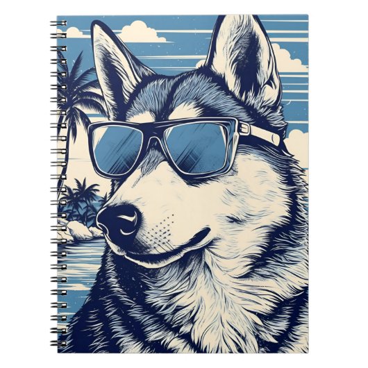 Husky mit Sonnenbrille am Strand Notizblock (Vorderseite)