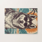 Husky mit Sonnenbrille am Strand Puzzle (Horizontal)