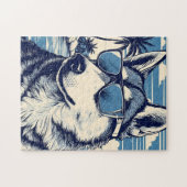 Husky mit Sonnenbrille am Strand Puzzle (Horizontal)