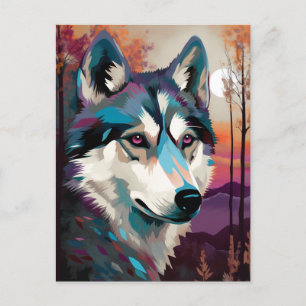 Husky Moderne Abstrakte Dog Malerei Art Postkarte