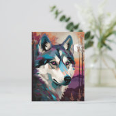 Husky Moderne Abstrakte Dog Malerei Art Postkarte (Stehend Vorderseite)