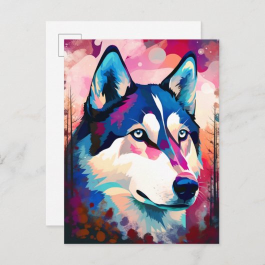 Husky Moderne Abstrakte Dog Malerei Art Postkarte (Vorne/Hinten)