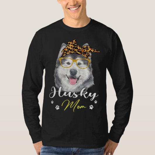 Husky Mom Leopard Print Dog T-Shirt (Vorderseite)