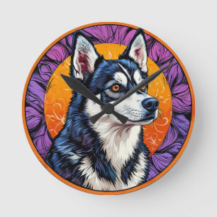 🌸 Husky Mosaik-Glanz Nordische Kunst Chic-Häuslic Runde Wanduhr