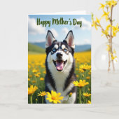 Husky Muttertags-Grußkarte Karte (Gelbe Blume)