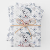 Husky Niedlich Blue Weihnachtsmannmütze Snowflakes Geschenkpapier Set (Beispiel)
