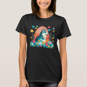 Husky Oster-Ei Frühlingsblumen Hund Farbspritzer T-Shirt