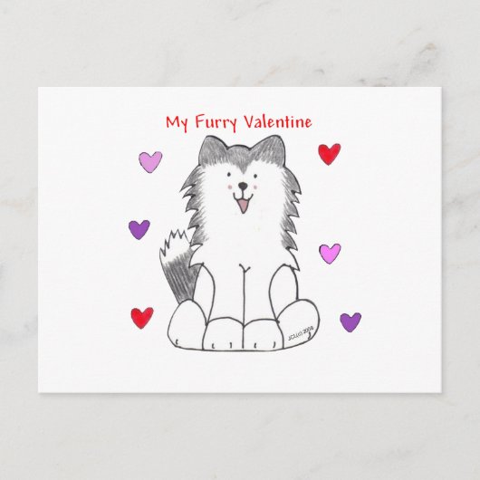 Husky-PelzValentinsgruß Feiertagspostkarte (Vorderseite)